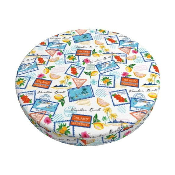 Daiia Summer Stamp Stool Covers Round,Round Bar Stool Covers Waterproof Bar Chair Covers Washable Stool Cushion Slipcover for 12-14 Inch Chair-14 inch