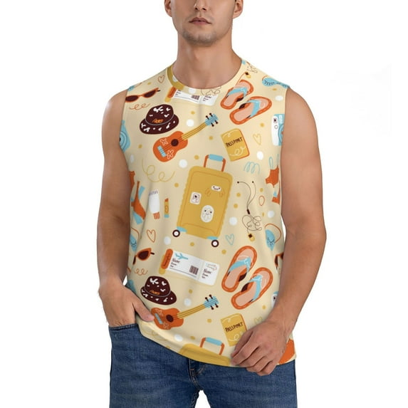 Daiia Summer Travel Printed Men's Tank Tops,Casual Soft Sleeveless Gym Muscle Shirts Bodybuilding Tee-Large