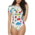 thumbnail image 1 of Daiia Summer print Women's Crew Neck Short Sleeve Bodysuit Fashion Tops Fit Casual Basic Extender Bodysuit-Medium, 1 of 9