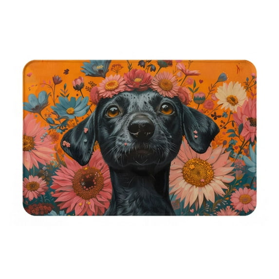Daiia Sunflower Black Dog Front Door Mat, Heavy Duty Durable Welcome Mat for Outdoor Indoor, Dirt Trapper Waterproof Super Absorbent Door Mat, 16" x 24"