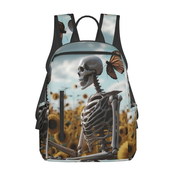 Daiia Sunflower Butterfly Skull School Backpack for Men and Women Lightweight Backpack Durable Backpack Water-Resistant,Travel,Work Bag