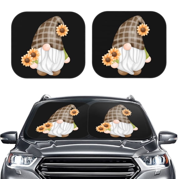 Daiia Sunflower Gnomes 4 2PCS Car Windshield Sun Shade, Foldable Sun Shield for Car Front Window, Auto Sun Blocker Visor Protector Universal for Truck SUV Pickup-Large