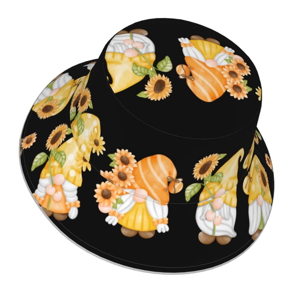 Daiia Sunflower Gnomes 5 Pattern Bucket Hat - Trendy Cotton Sun Hat for Beach, Golf, Fishing - Fun Outdoor Vacation Boonie for Men and Women
