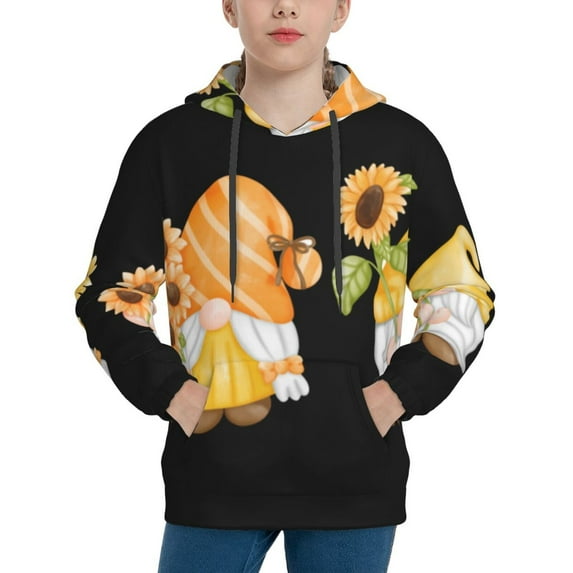 Daiia Sunflower Gnomes 5 for Boys Fashion Hoodies & Sweatshirts with Kangaroo Pocket,Hooded Sweatshirt for Kid, Breathable& Moisture Wicking-Small