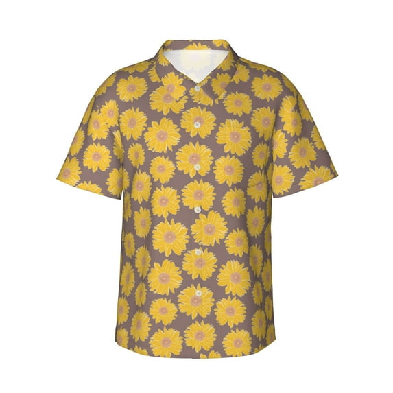 Daiia Sunflower Hawaiian Shirt for Men Gentle Cotton Regular Short Sleeve Casual-Large