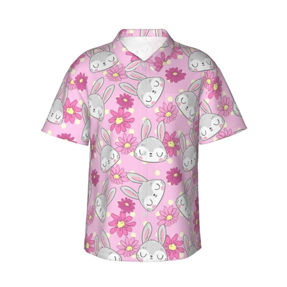 Daiia Sunflower Rabbit Hawaiian Shirt for Men Gentle Cotton Regular Short Sleeve Casual-3X-Large