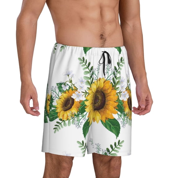 Daiia Sunflowers (2) Mens Woven Stretch Pajama Short,Short Pajama Pants-4X-Large