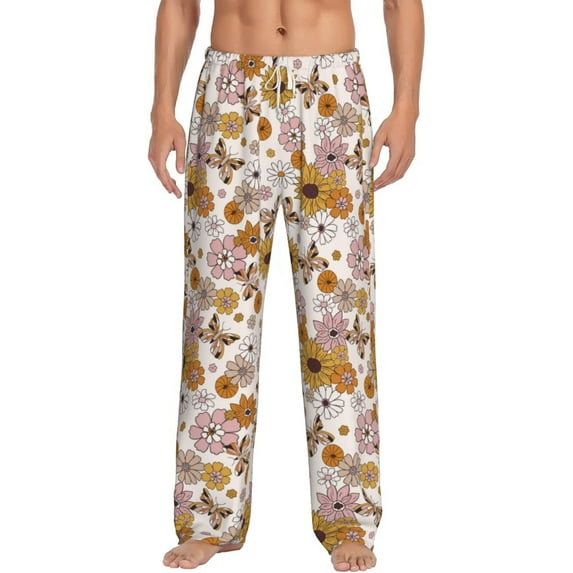 Daiia Sunflowers And Butterflies Men's Sleep Pant with Pockets and Drawstring,Pajama Pants-X-Large