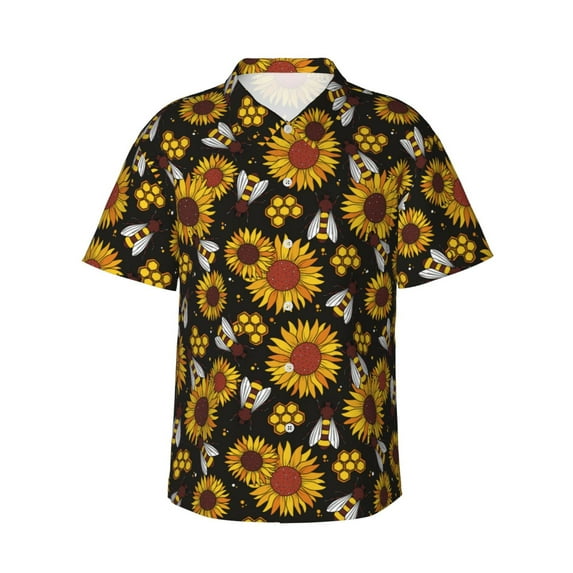 Daiia Sunflowers And Bww Hawaiian Shirt for Men Gentle Cotton Regular Short Sleeve Casual-X-Large