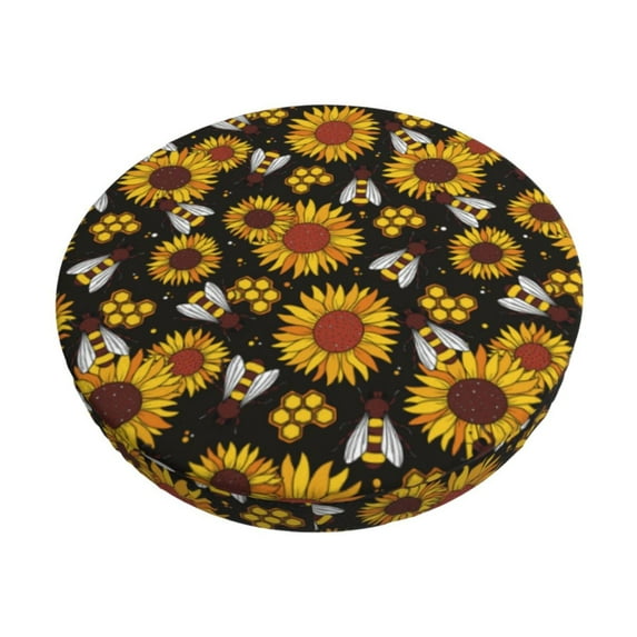 Daiia Sunflowers And Bww Stool Covers Round,Round Bar Stool Covers Waterproof Bar Chair Covers Washable Stool Cushion Slipcover for 12-14 Inch Chair-13 inch