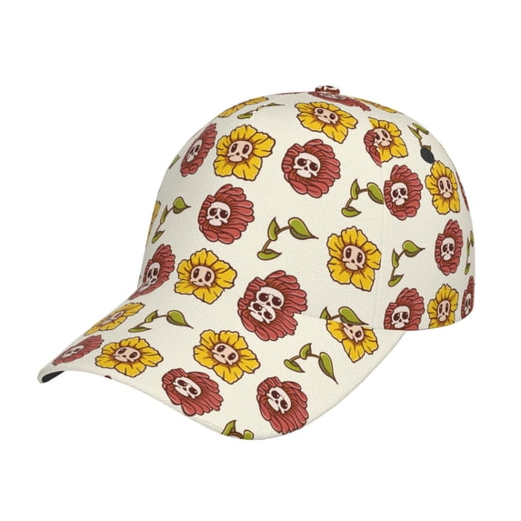 Daiia Sunflowers And Skull print Baseball Cap Men Women Golf Dad Hat Adjustable Original Classic Low Profile Hat Unconstructed Plain Cap