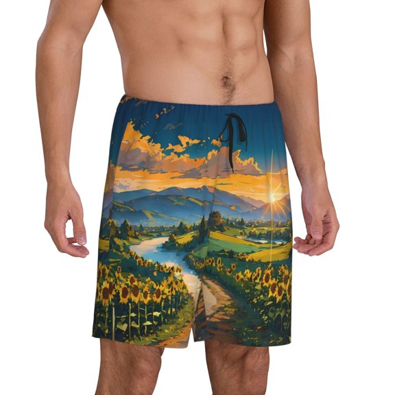 Daiia Sunflowers At Sunset Mens Woven Stretch Pajama Short,Short Pajama Pants-X-Large