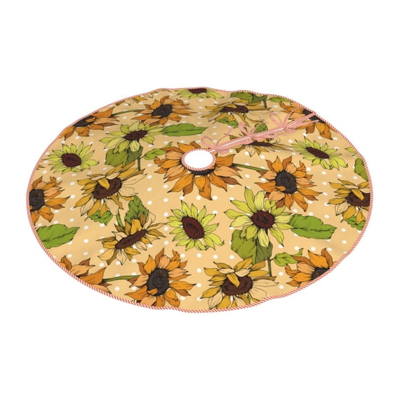 Daiia Sunflowers Drawing Merry Christmas Tree Skirt , Xmas Large Lace-up Tree Skirt, Santa Snowflakes Rustic Home Decorations New Year Party Farmhouse Decor-48"
