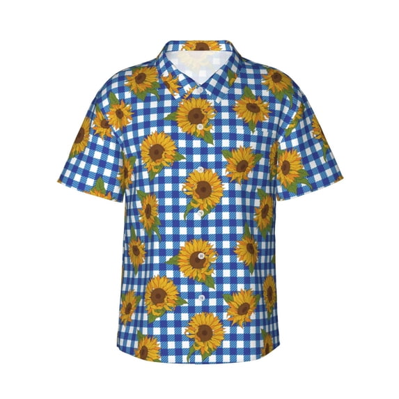 Daiia Sunflowers Hawaiian Shirt for Men Gentle Cotton Regular Short Sleeve Casual-3X-Large