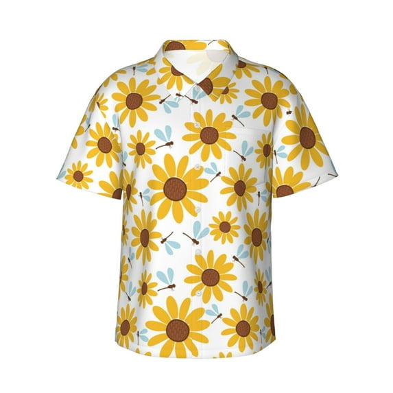 Daiia Sunflowers Hawaiian Shirt for Men Gentle Cotton Regular Short Sleeve Casual-Medium