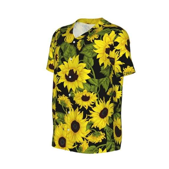 Daiia Sunflowers In Vintage Mens Baseball Jersey Button Down Shirts Short Sleeve Sports Uniforms-XX-Large