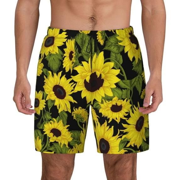 Daiia Sunflowers In Vintage Mens Swim Trunks Swim Shorts Quick Dry Swim Shorts with Mesh Lining Pockets-3X-Large