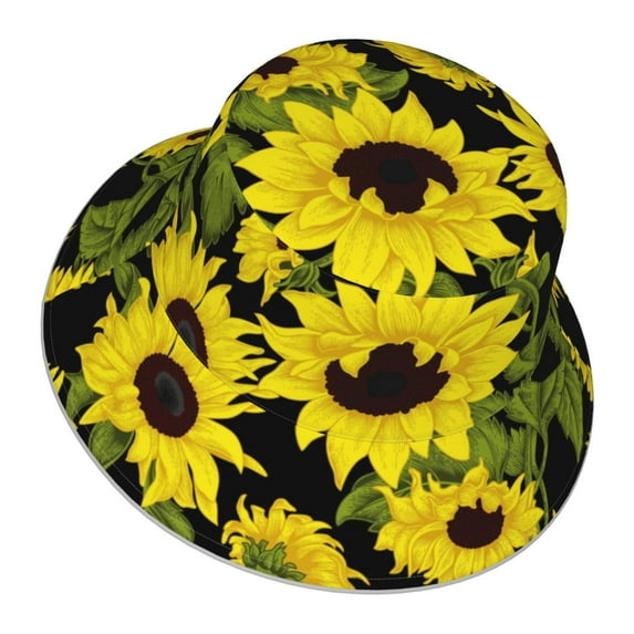 Daiia Sunflowers In Vintage Pattern Bucket Hat - Trendy Cotton Sun Hat for Beach, Golf, Fishing - Fun Outdoor Vacation Boonie for Men and Women