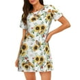 thumbnail image 1 of Daiia Sunflowers Leaves And Birds Print Women's Nightshirt Soft Nightgowns for Women Short Sleeve dress Short-sleeved Sleepwear, 1 of 6