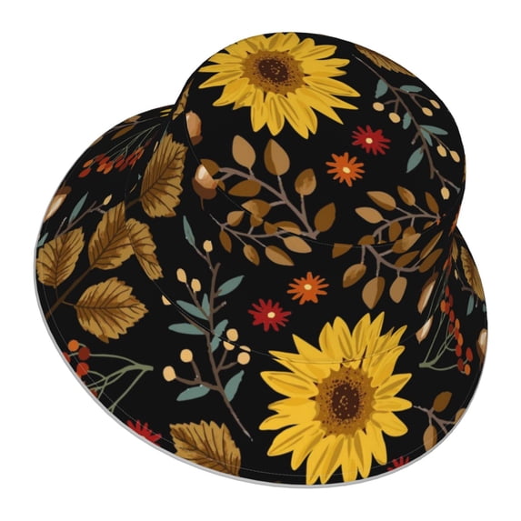 Daiia Sunflowers Leaves Pattern Bucket Hat - Trendy Cotton Sun Hat for Beach, Golf, Fishing - Fun Outdoor Vacation Boonie for Men and Women