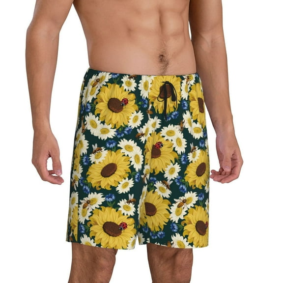 Daiia Sunflowers Mens Woven Stretch Pajama Short,Short Pajama Pants-Large