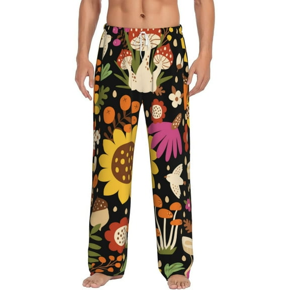 Daiia Sunflowers Mushrooms Men's Sleep Pant with Pockets and Drawstring,Pajama Pants-Medium