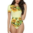 thumbnail image 1 of Daiia Sunflowers On A Yellow Background Women'S Crew Neck Short Sleeve Slim Fit T Shirts Tops Basic Bodysuit Leotard Clothing-Medium, 1 of 9