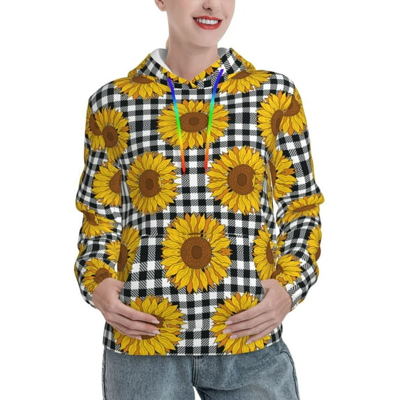 Daiia Sunflowers Pattern Women's Fashion Hoodies & Sweatshirts with Kangaroo Pocket Hooded Sweatshirt with Eye-catching Drawstrings-Large