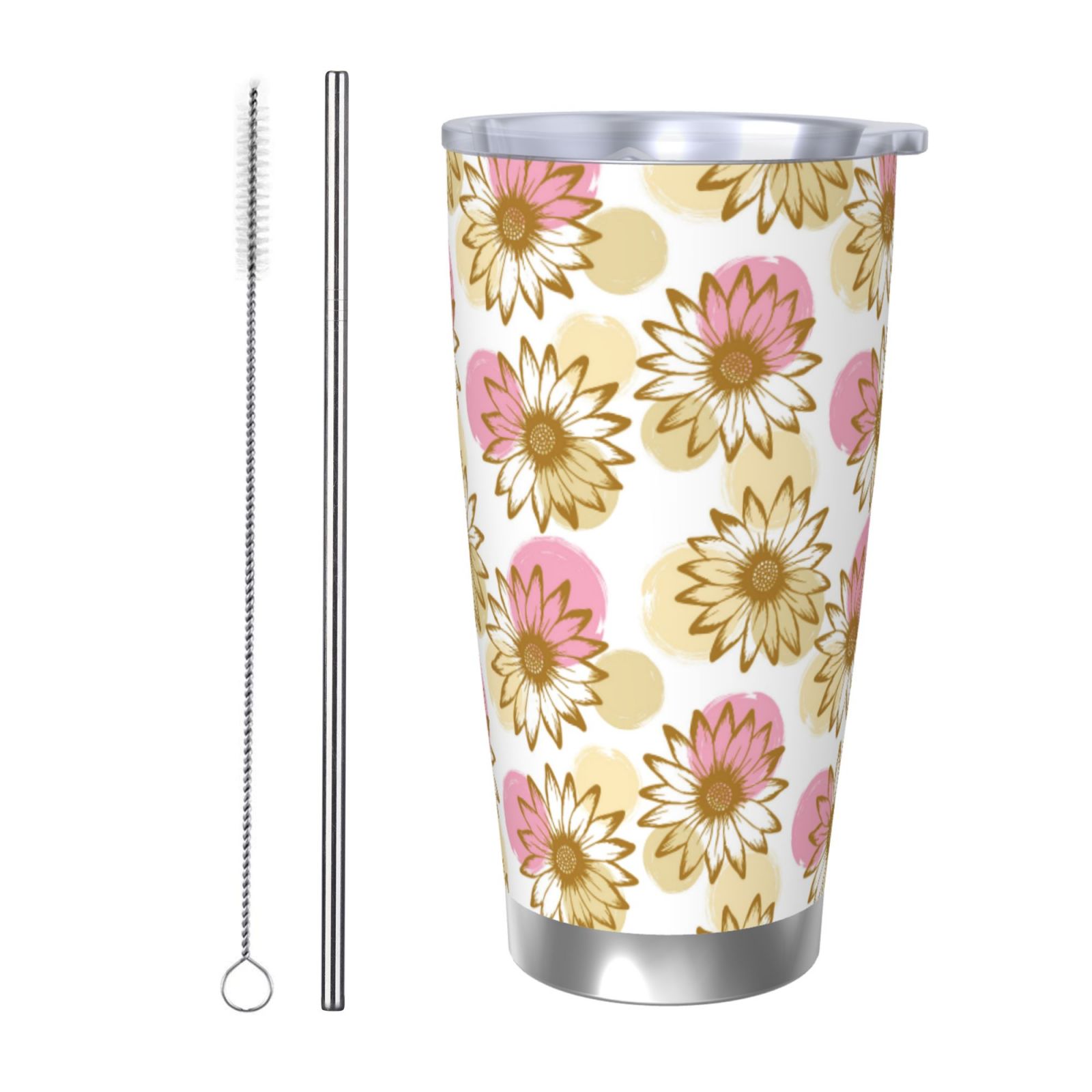 Daiia Sunflowers Printed 20oz Insulated Coffee Cup with Straw Topper ...