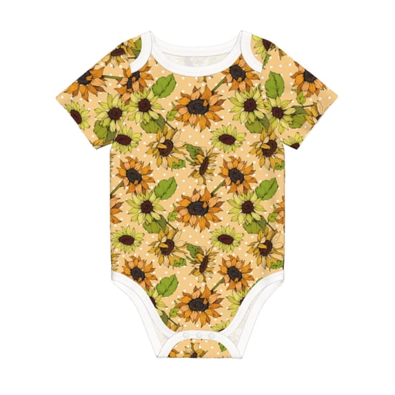 Daiia Sunflowers Printed Unisex-Baby Short Sleeve Onesies Bodysuits Baby Climbing Clothes Soft and Comfortable Romper with Expandable Shoulder Design-9M