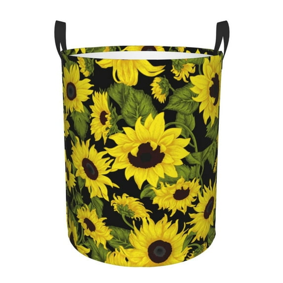 Daiia Sunflowers In Vintage Round Laundry Basket with Handles Thickened Waterproof Circular hamper,Dirty Clothes Storage Basket for Bedroom,Bathroom,College Dorm-Medium