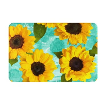 Daiia Sunflowers With Green Leaves Front Door Mat, Heavy Duty Durable Welcome Mat for Outdoor Indoor, Dirt Trapper Waterproof Super Absorbent Door Mat, 16" x 24"