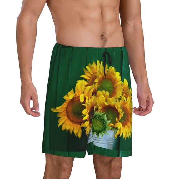 Daiia Sunflowers in Bucket Mens Woven Stretch Pajama Short,Short Pajama Pants-Medium