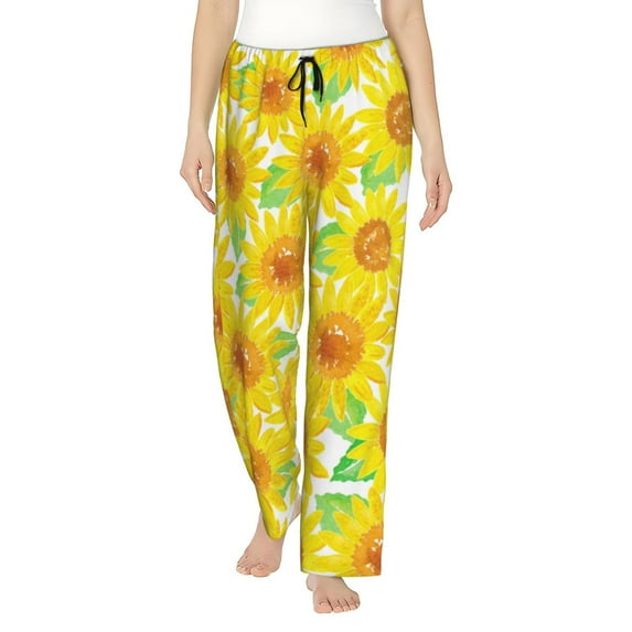 Daiia Sunflowers2 Women's Sleep Pant with Pockets and Drawstring,Pajama Pants-Large