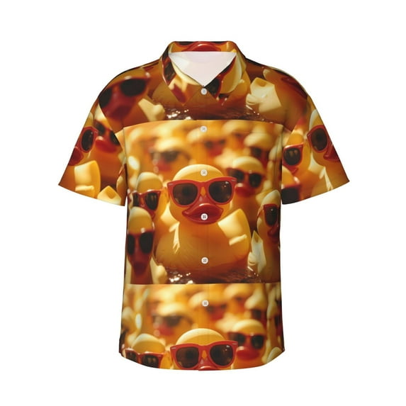 Daiia Sunglasses Yellow Duck Hawaiian Shirt for Men Gentle Cotton Regular Short Sleeve Casual-Medium
