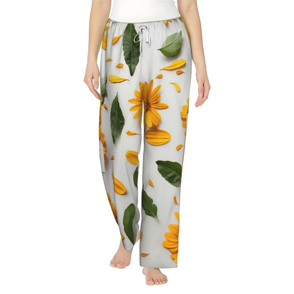 Daiia Sunny Yellow SunFlower Women's Sleep Pant with Pockets and Drawstring,Pajama Pants-XX-Large