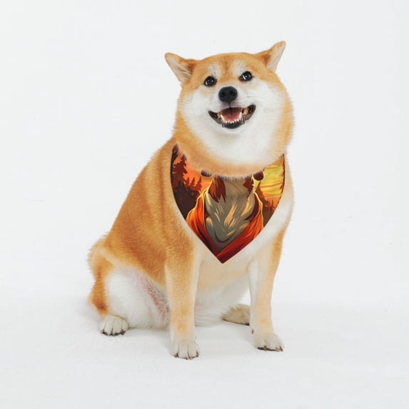 Daiia Sunset Meditating Dog Print Pet Scarf, Adjustable Pet Bandana, Reflective Dog Bandana with Buckle, Durable Pet Accessory Fashionable Pet Neckwear-X-Large
