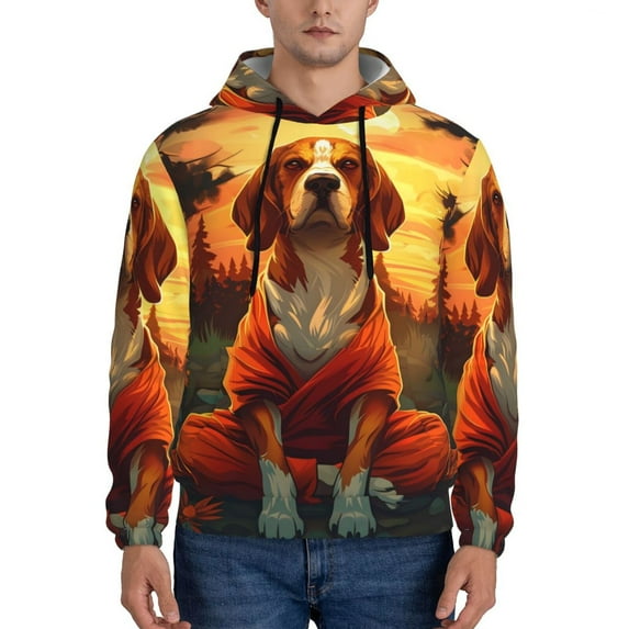 Daiia Sunset Meditating Dog for Men's Fashion Hoodies & Sweatshirts with Kangaroo Pocket Hooded Sweatshirt Breathable & Moisture Wicking-4X-Large