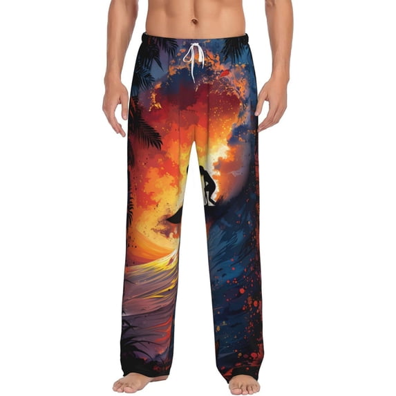 Daiia Sunset Surfing Silhouette Men's Sleep Pant with Pockets and Drawstring,Pajama Pants-Small