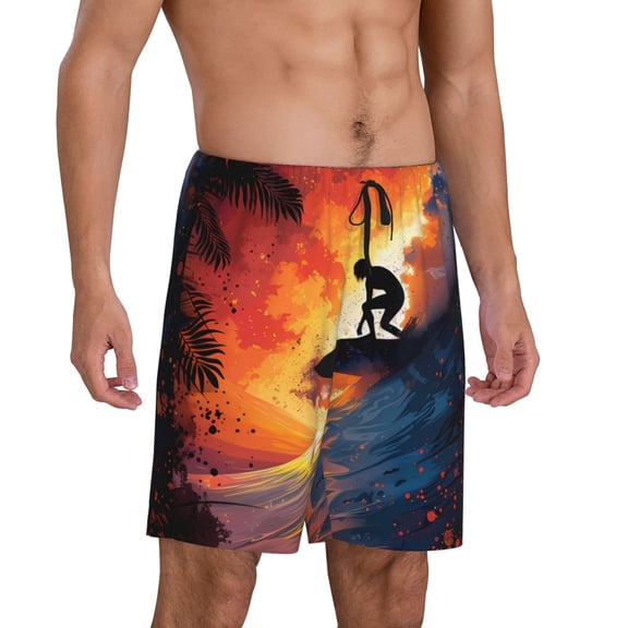 Daiia Sunset Surfing Silhouette Mens Woven Stretch Pajama Short,Short Pajama Pants-Small
