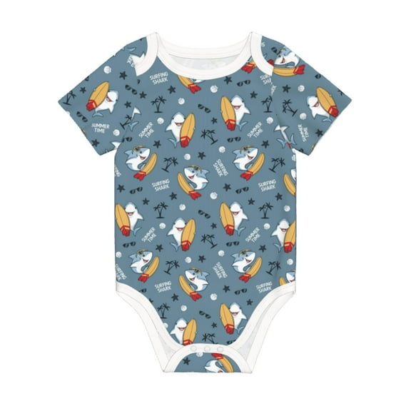 Daiia Surf Shark Printed Unisex-Baby Short Sleeve Onesies Bodysuits Baby Climbing Clothes Soft and Comfortable Romper with Expandable Shoulder Design-9M