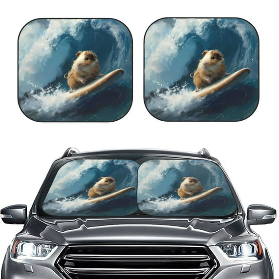 Daiia Surfing Guinea Pig 2PCS Car Windshield Sun Shade, Foldable Sun Shield for Car Front Window, Auto Sun Blocker Visor Protector Universal for Truck SUV Pickup-Large
