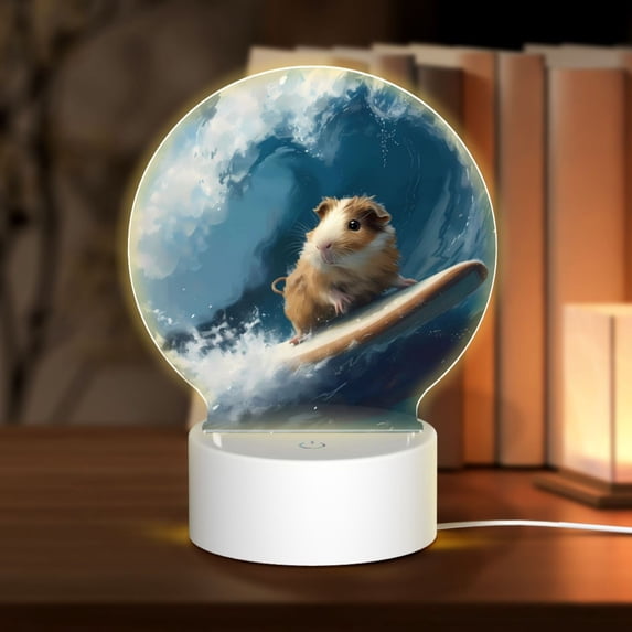 Daiia Surfing Guinea Pig Pattern Acrylic Night Light, LED Touch Light, Bedroom Night Light, Soft Glowing Lamp Perfect Gift for Mother's Day, Birthday, or Christmas
