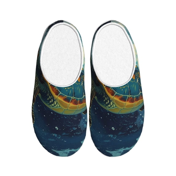 Daiia Surfing Turtle Print Women’s Fuzzy Slippers Memory Foam Lightweight House Shoes Cozy Loafer Flannel House Shoes-42/43