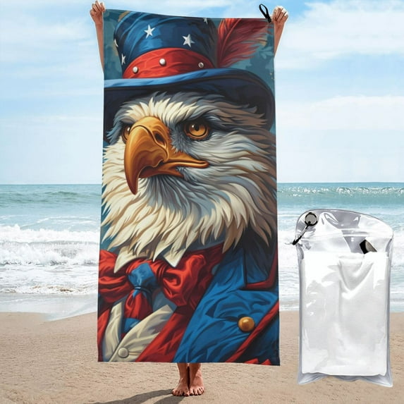 Daiia Surreal Bald Eagle Gentleman Pattern Quick Dry Towel, Super Absorbent Travel Towel with Hanging Loop & Carabiner, Lightweight Compact Fast-Drying Microfiber Towel-