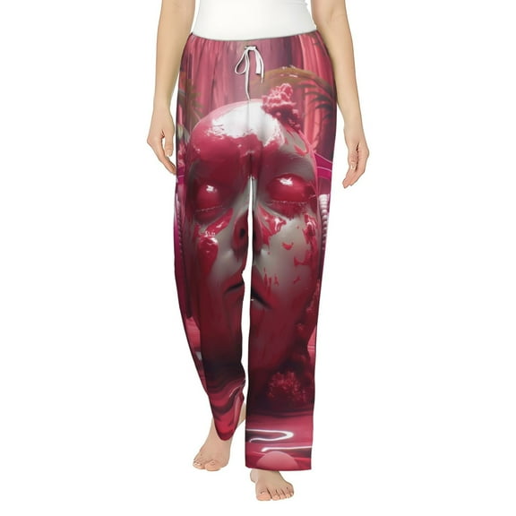 Daiia Surreal Pink Headphones Women's Sleep Pant with Pockets and Drawstring,Pajama Pants-Small