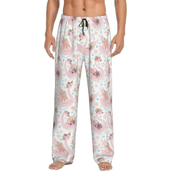 Daiia Swan And Flowers Men's Sleep Pant with Pockets and Drawstring,Pajama Pants-XX-Large