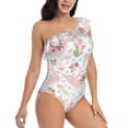 thumbnail image 1 of Daiia Swan And Flowers Women's One Piece Swimsuits Personalized One Shoulder Swimwear Asymmetric Ruffle Bathing Suits-Small, 1 of 8