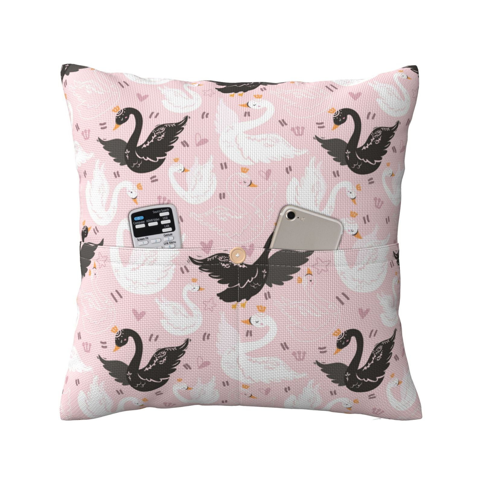 Daiia Swan And Flowers2 Pattern Linen Decorative Throw Pillow Cover ...