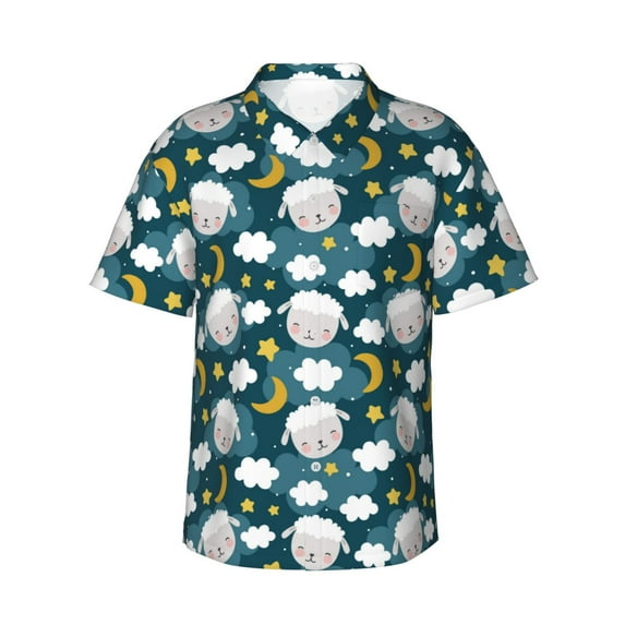 Daiia Sweet Dream Lamb Hawaiian Shirt for Men Gentle Cotton Regular Short Sleeve Casual-Medium